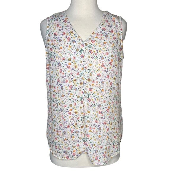 Adrianna Papell Tops - Adrianna Papell Womens Floral Popover Blouse Sleeveless White Multicolor Size S